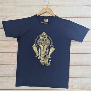 Unisex Size 40 Navy Blue 100%Cotton Top Lord Ganesh Print T-shirt